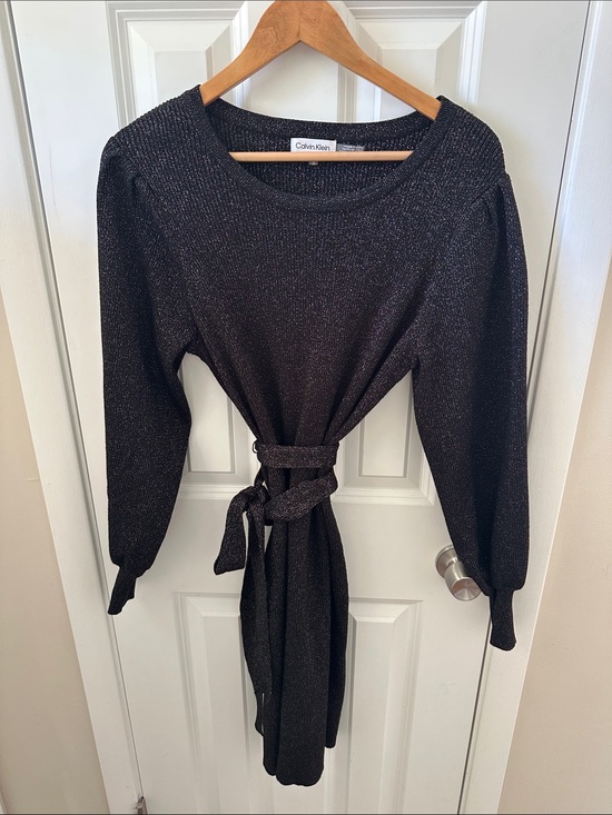 Calvin Klein Dresses & Skirts - Calvin Klein Black Metallic Long Sleeve Tie-Waist Dress